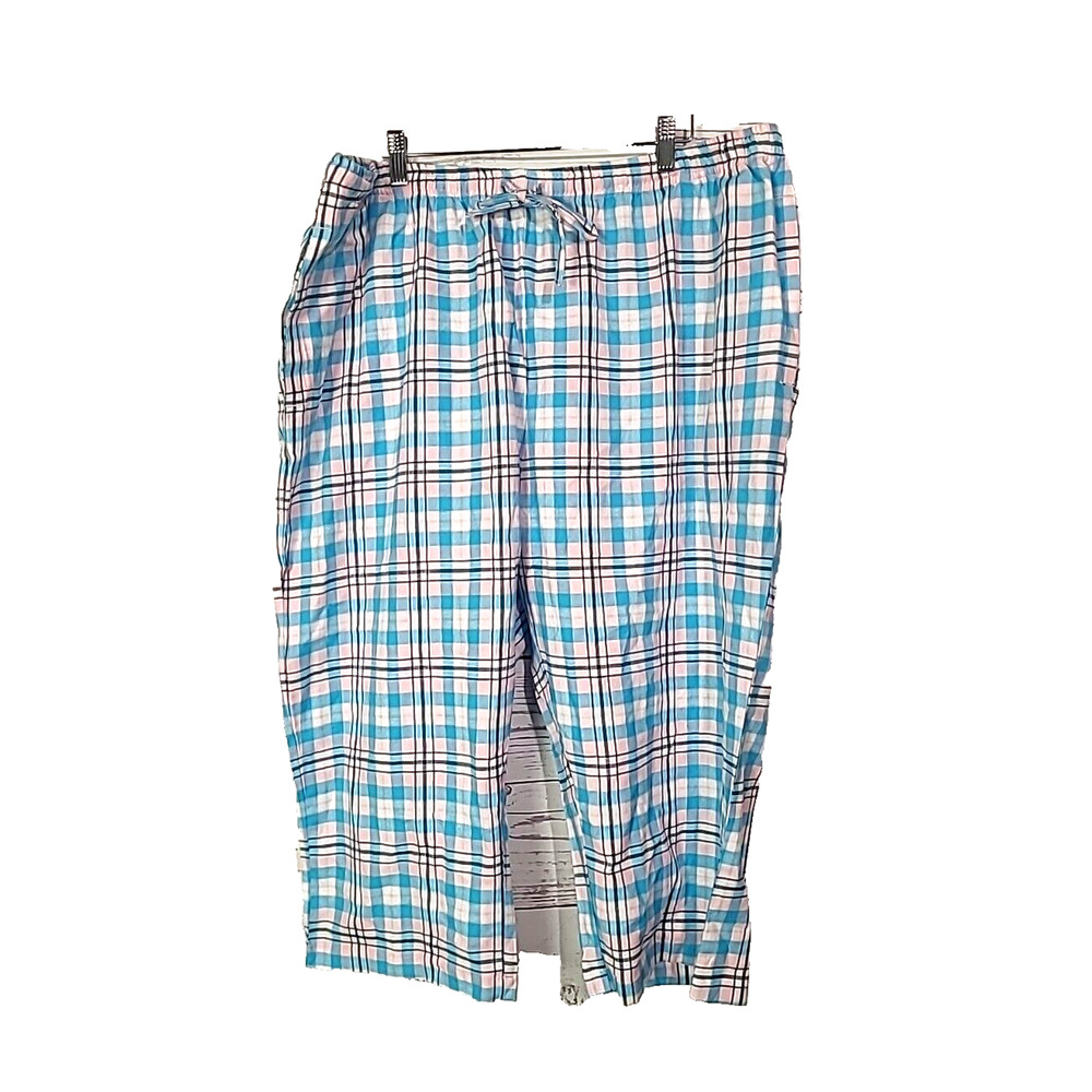 NWOT BocaBay Blue Check Print Drawstring Summer Cropped Pants Womans 22W Petite